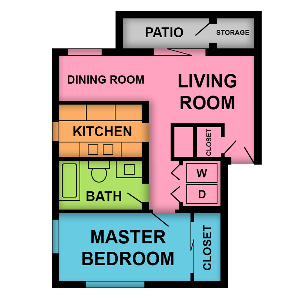 This image is the visual schematic floorplan representation of Oasis at Pleasant Hill Villas Apartments.