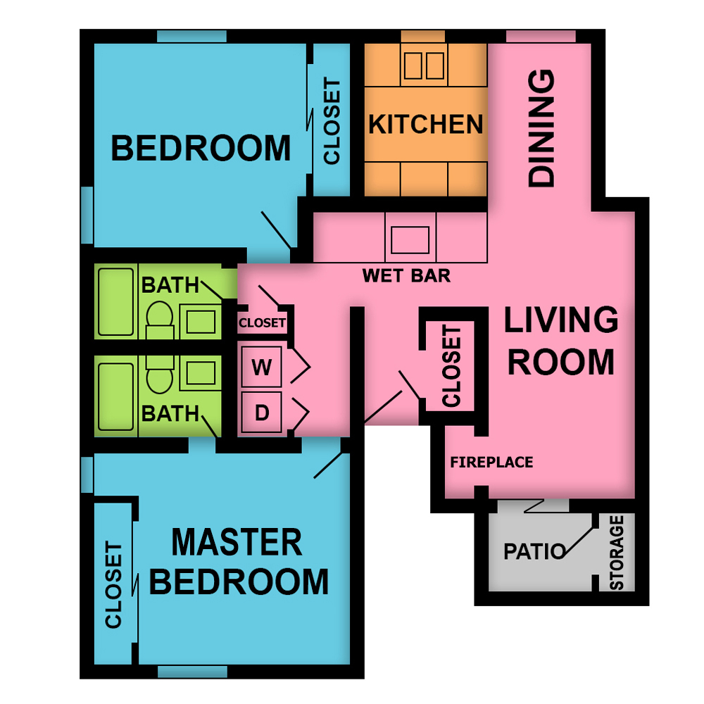 This image is the visual schematic floorplan representation of Cascade at Pleasant Hill Villas Apartments.